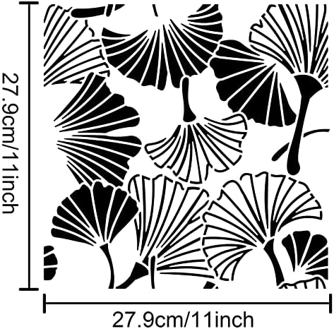 Mayjoydiy ginkgo estêncil 11,8 × 11,8 Ginkgo Folhas de estêncil reutilizável folhas de gingko desenhando para pintar na