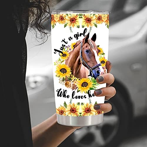 Rnfenqs apenas uma garota que adora cavalos copo com tampa e palha 20 oz, cavalo animal aço inoxidável girassol Tumbler Copo para