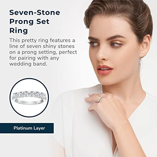 Morgan e Paige Cubic Zirconia Wedding Anniversary Ring for Women - Corte brilhante Sete Stone Classic Prong -set