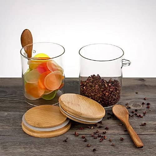 Recipiente de jarra de vidro com foca de bambu tampa de madeira colher alimentos jarra de armazenamento de vidro de vidro transparente