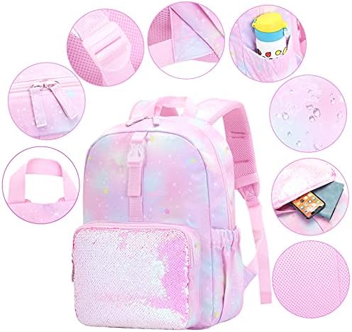 Mochila de garotas com lancheira, mochila de garotinha de mochila de mochila backpack de mochila para mochila rosa para meninas jardim de infância da pré -escola elementar com lancheira e caixa de lápis