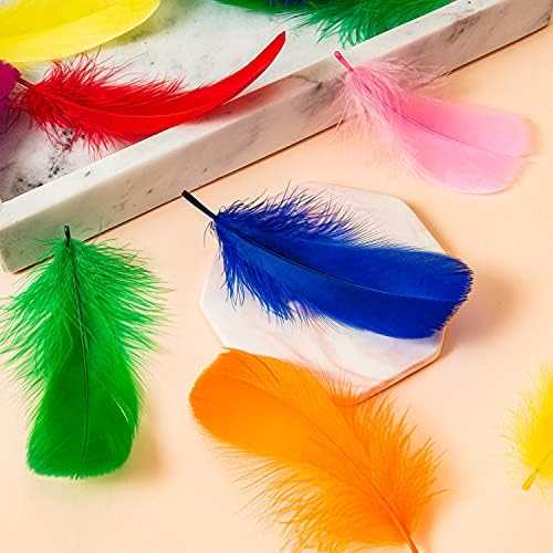 PIOKIO 100 PCS Penas de ganso coloridas naturais a granel 4-6 polegadas para decorações de cupcakes, arte DIY e Dreamcatcher