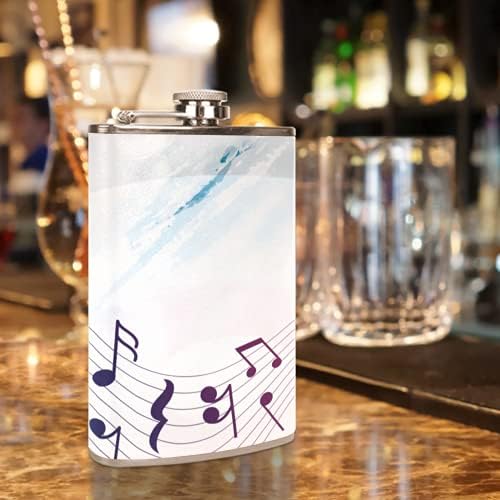 Balão de quadril para bebidas inoxidáveis ​​à prova de vazamentos de aço inoxidável com funil 7.7 oz de couro ótima ideia de presente Flask - Music Note Staff White