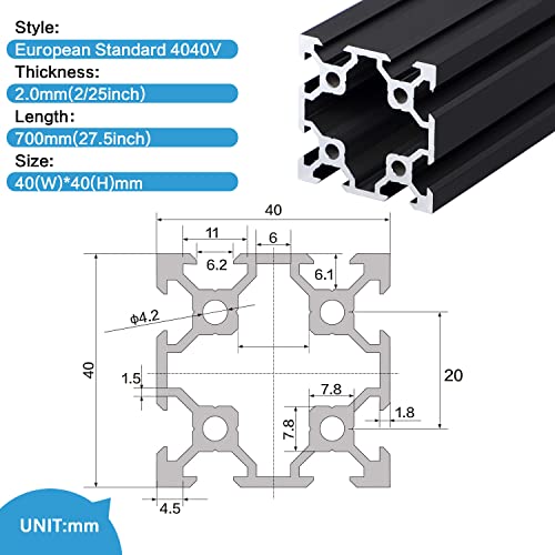 4040 Perfil de extrusão de alumínio Europeu -padrão - 4pcs 27,5 '' V Rail linear anodizado para peças de impressora 3D e CNC DIY preto