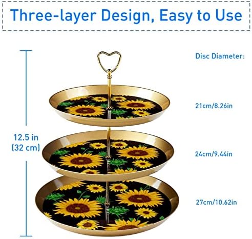 Stand de bolo de sobremesa, decoração de mesa para celebração de festa de casamento de casamento, padrão de planta de flor de girassol amarelo padrão