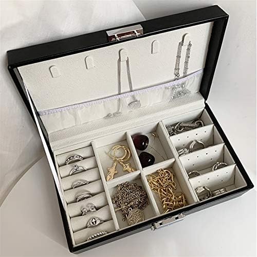Caixa de jóias xjjzs para mulheres, organizador de jóias com trava para brincos Bracelets Anéis, caixas de jóias de couro PU Exibir caixa de armazenamento