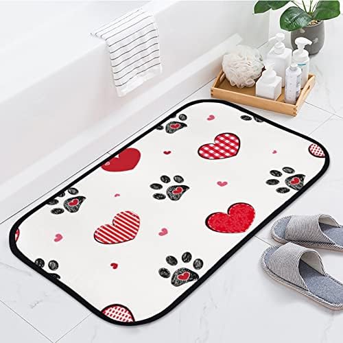 Vantaso Bath Bath Door Tapete de tapete preto Doodle pata Print Hearts Non Slip Dootmat Tapetes de entrada para a porta da sala de estar da sala de estar da frente de 23.6x15,7 polegadas