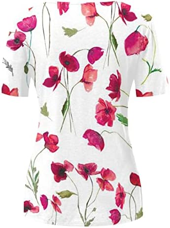 Ayaso feminino 2023 camisetas casuais de verão V de pescoço de manga curta de túnica de túnica decoração de impressão floral solta ajuste confortável blusas confortáveis