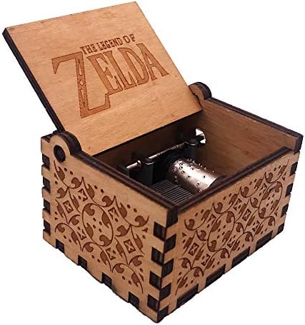 Caixa de música de lenda de Zelda caixa de música esculpida de madeira de manivela de manivela de mão, marrom