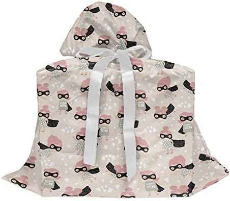 Bolsa de presente de desenho animado lunarable, garotinha herói com um e capa super impressão pastel, bolsa de favor de festas de tecido com 3 fitas, 27, pálido pale preto