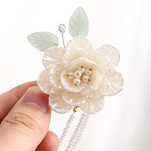 Pérolas de folhas de flores brancas de perelas longas clipes de cabelo de cabeceira de cabeceira hanfu jóias decorativas de cabelo