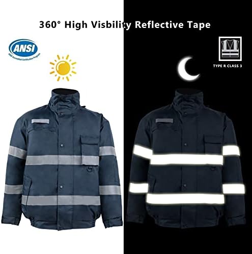 Jackets de segurança para homens reflexivos ANSI Classe 3 Alta visibilidade Jaqueta de bombardeiro lã à prova d'água