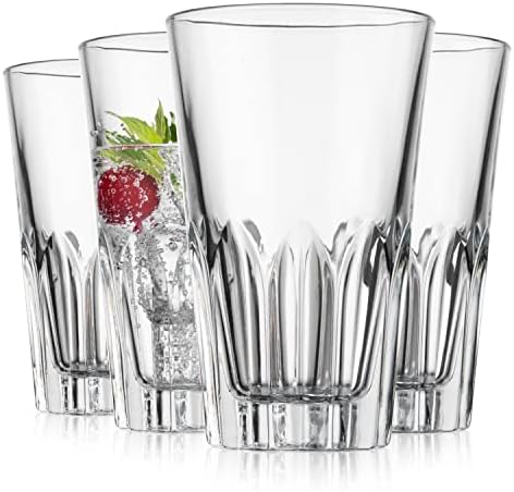 Copos de bebidas clássicas de Glaver, conjunto de 4 xícaras de vidro antiquadas de vidro highball 13,7 oz, copo de diamante