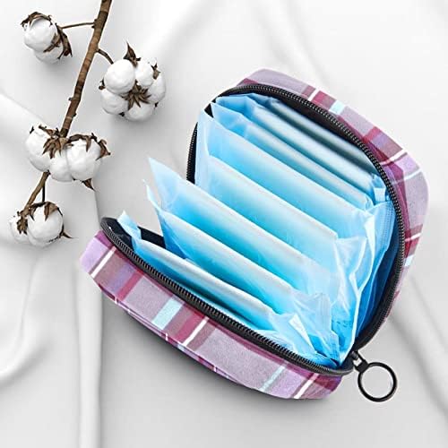 Bolsa de armazenamento de guardanapos sanitários de Oryuekan, bolsas de zíper menstrual reutilizável portátil, bolsa de armazenamento de tampões para mulheres meninas, grade de manta de treliça Verificação roxa adorável