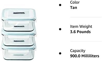 Recipiente de armazenamento de alimentos de vidro com tampas de travamento e cofre de microondas - quadrado 30 onças