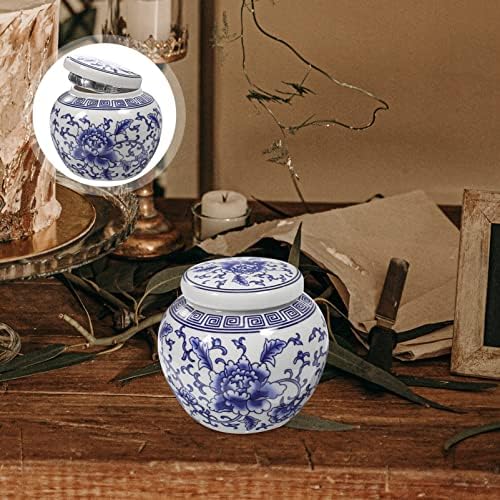 Vasos de gorde de gengibre de gorde de ginger vasilha de cerâmica com tampa azul e branca porcelana de porcelana alimentos de porcelana lastreada recipiente de açúcar para chá -chá