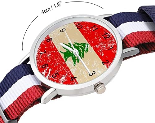Bandeira retro libanesa de tecido mole de tecidos relógio de liga com alia com nylon strap presente de aniversário para homens mulheres