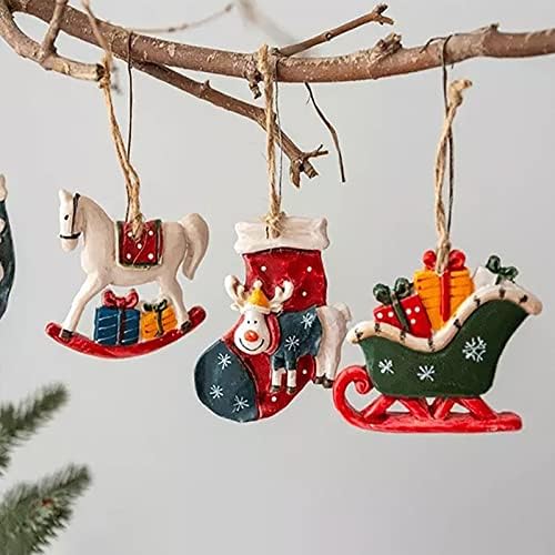 Resina de Natal Pequena pingente de Natal Pingente pingente ornamentos cena de Natal Layout Retro Pintura artesanal Decorações