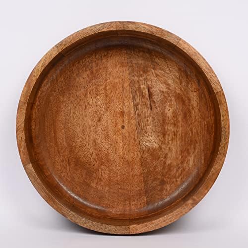 Tigela esculpida redonda decorativa de madeira de manga edhas para decoração, tigela central para a mesa