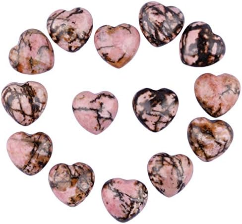 Mookaitedecor Rhodonite Crystal Heart Stone Stone, Pedras de palmeira de cristal inchado para decoração de cicatrização