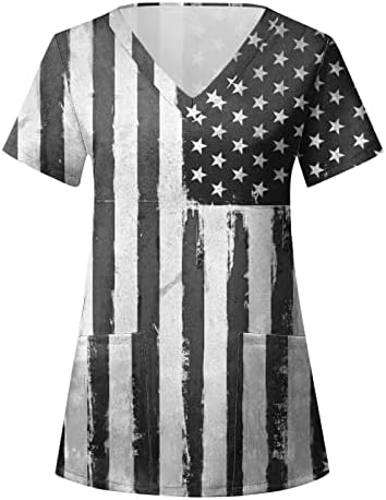 4 de julho Camisas para mulheres American Flag Summer Sumrve Sleeve V Camisa pescoço com 2 bolsos Bloups Holiday Casual