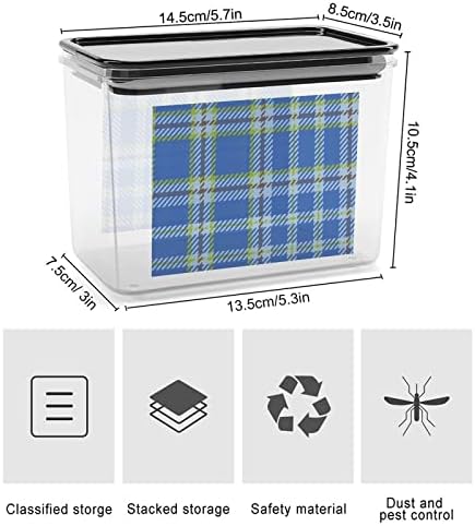 Blue Tartan Buffalo Plaid Plástico caixa de armazenamento Recipientes de armazenamento de alimentos com tampas de arroz balde selado para organização de cozinha