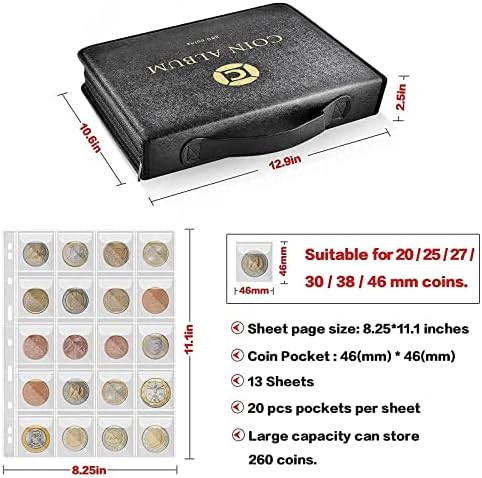 Coleção de moedas Suporte de livros para colecionadores, moedas de coleta de álbum para 20 25 27 30 30 38 46mm. Coin Storage Display Organizer Caso para moeda monetária, centavo, comemorativa de conta