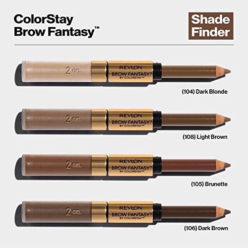Gel de sobrancelha e lápis por Revlon, Colorstay Brow Fantasy 2-in-1 Makeup, Longwearing com ponta de precisão, 105 morena,