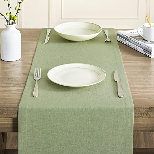 ZeeMart Basic Linen Style Table Runner, 14 x 60 polegadas verde sálvia, rústica fazenda de mesa verde corredores de 60 polegadas