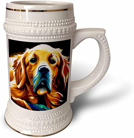 3drose fofo dourado retriever cão retrato em preto. Digital. - 22 onças de caneca