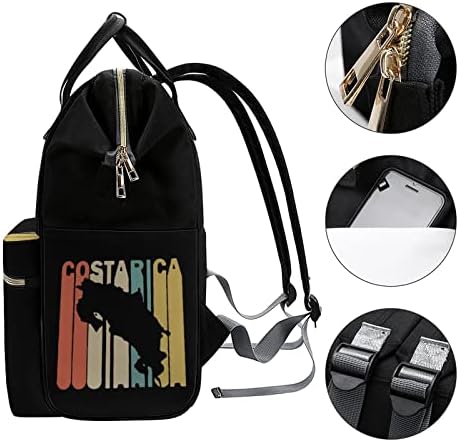 Retro Style Costa Rica silhueta Backpack Backpack de grande capacidade Bolsa de viagem à prova d'água Mommy Bag