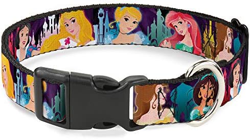 Colar de clipe de plástico de fivela - Princesos da Disney Poses/Castle Silhuetas Purples/Multi Color - 1 de largura - Caixa 15-26 pescoço - grande