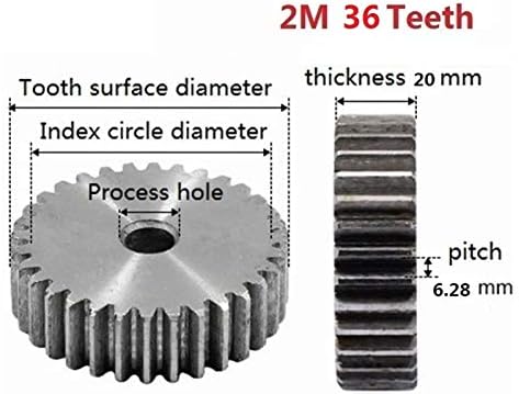 ZhengGuifang ZGF-BR 2M 36 dentes pinhão de engrenagem de esporão de metal para transmissão de rack de engrenagem CNC 45 engrenagens de aço