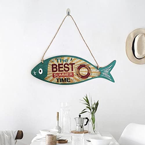 Peixe de madeira de verão bem -vindo sinal de parede náutica decoração de arte pendurada peixe vintage ornamento de decoração de