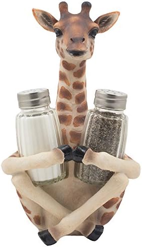 Tekola decorativa de girafa e pimenta shaker de pimenta com estatueta de suporte para exibição para decoração de cozinha africana na selva como racks de especiarias com decorações de animais de zoológico como ótimos presentes de arte