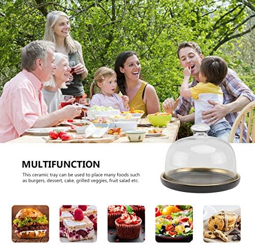cloche de sobremesa de vidro genérico com cúpula de vidro de suporte de bolo de base com cerâmica portivação de bandeja de bandeja de sobremesas de sobremesas pretas preto