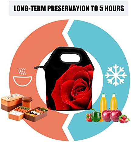 Lunchagem Guerotkr para homens, lancheira isolada, lancheira para adultos, Red Rose Flower Black Pattern