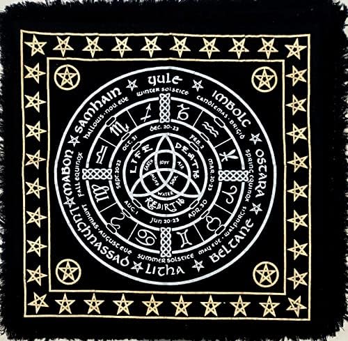 Altar pano de pano pagão pagão witchcraft alter tarot espalhe pano de pano de topo wiccan square espiritual 18 por 18 pano sagrado pano pagão roda ouro prata