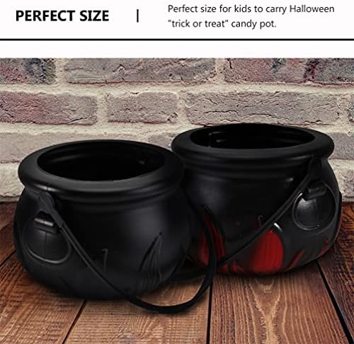 Doitool Pumkin Decoração 3pcs Halloween Candy Jars preto Cauldro com manuseio adornos de balde de doces de plástico