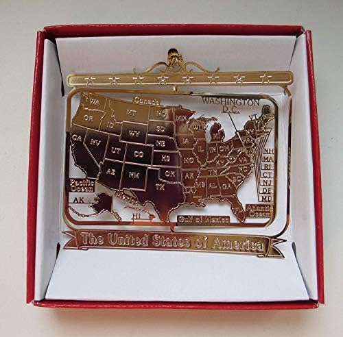 Tesouros das nações dos EUA Ornamento de Natal de Brass America 50 Estados EUA Presente de lembrança