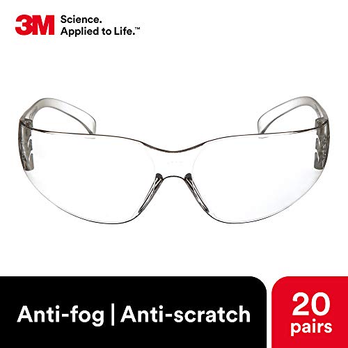Óculos de segurança de 3m, virtua, 20 pares, ANSI Z87, lente clara resistente a arranhões, estrutura clara, cobertura envolvente