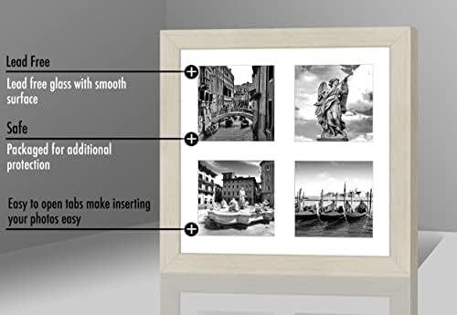 AmericanFlat 10x10 Collage Picture Frame em madeira clara - exibe quadros de imagem de colagem 4x4 para parede com 4 aberturas - madeira