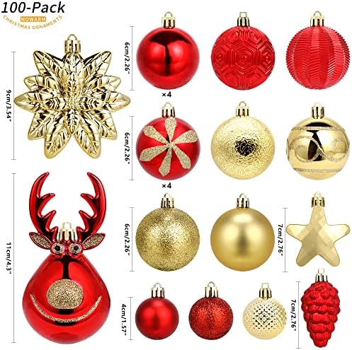 Mowarm de 100 bolas de Natal à prova de estralhos, ornamentos decorativos de bola de Natal com pacote de presentes para