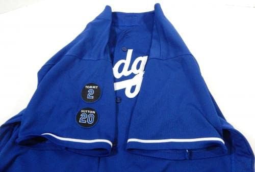 2020 LOS ANGELES DODGER DENNIS SANTANA #77 Jogo emitido Jersey azul usada 2 20 P 9 - Jogo usada MLB Jerseys