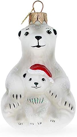 Mãe urso com ornamento de Natal de vidro de filhote