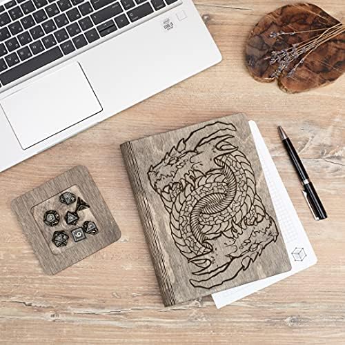 Notebook Blank de Dungeons and Dragons Smonex - Blank Grid & Lined para notas de jogo, rastreamento, desenho e muito mais - DND Acessórios Kit Essentials - Dragon Graving