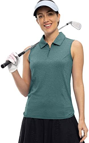 Ysento feminino sem mangas camisas de golfe tampas colarinhas 1/4 zíppe de umidade rápida seco