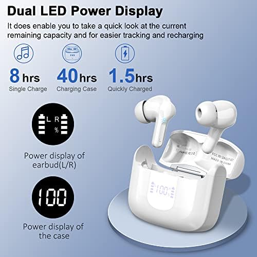 Earbud sem fio, fones de ouvido Bluetooth fones de ouvido estéreo 2023 Cancelamento de ruído 40H CALL DO MIC DULO, Bluetooth Earbud