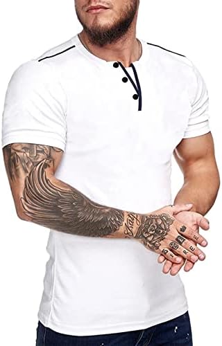 Homens de manga curta Camiseta atlética de verão Summer Basic Solid Color Camiseta Botão de pescoço Henley camise