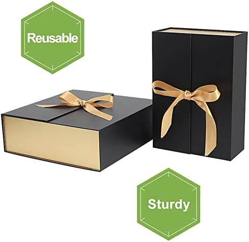 Naroume Gift Boxes com tampas para presentes, grande caixa de presente preta preta com fita e fechamento magnético, caixas de
